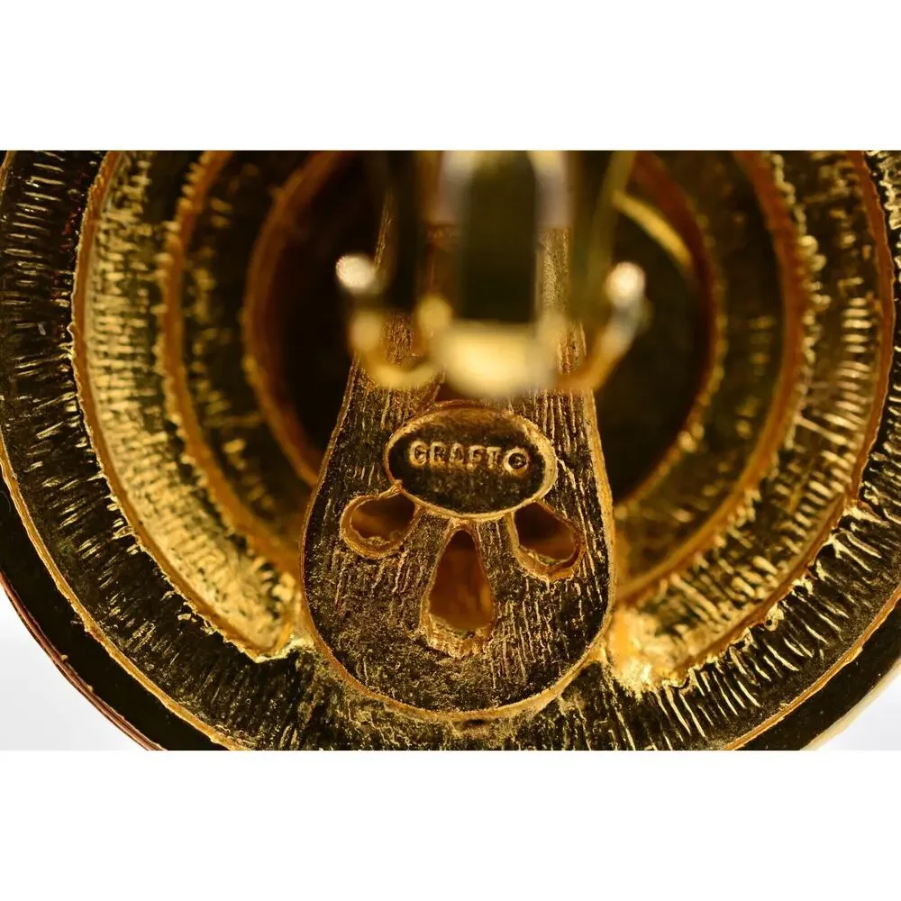 Craft Vintage Spartan Coin Clip On Earrings Roman Gold Crystal Signed 80s BinAS